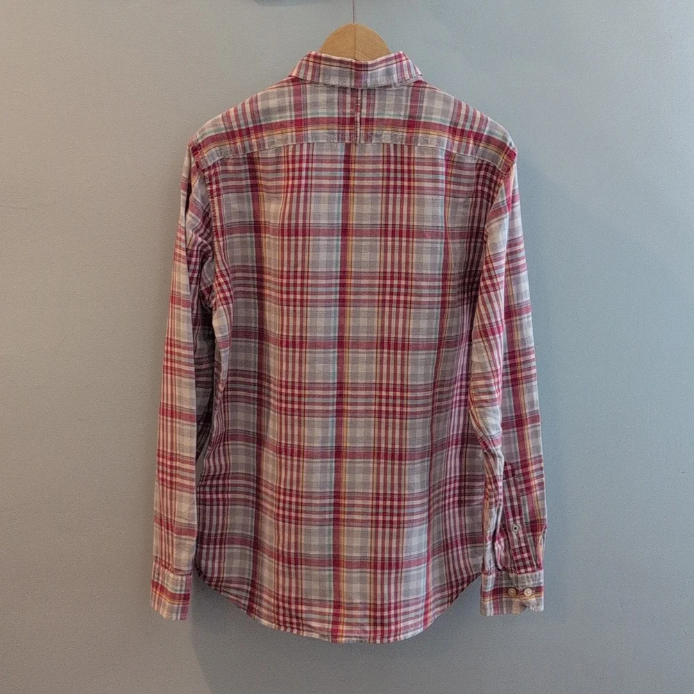 Banana Republic Men's Medium Linen Blend Long Sleeve Button Down Plaid Shirt